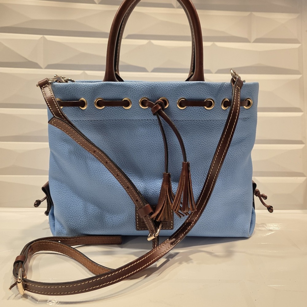 DOONEY & BOURKE Steel Blue Pebbled Leather Wakefield Tassel Tote Crossbody